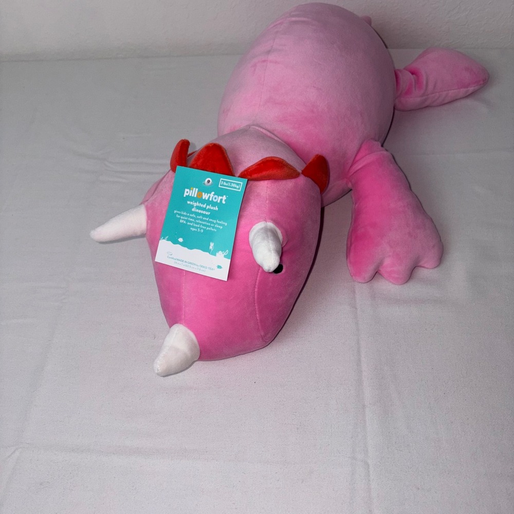 Pillowfort weighted Pink Plush Stuffed Animal Toy Dragon Dinosaur Valentine Gift - Picture 11 of 14